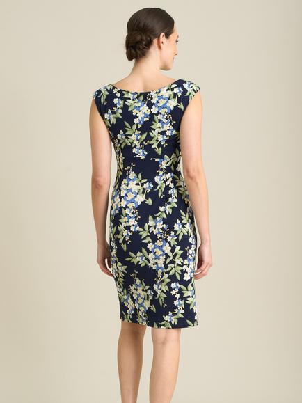 Gina Bacconi Floral Knee Length Dress, Navy/Multi - view 2, Navy/Multi
