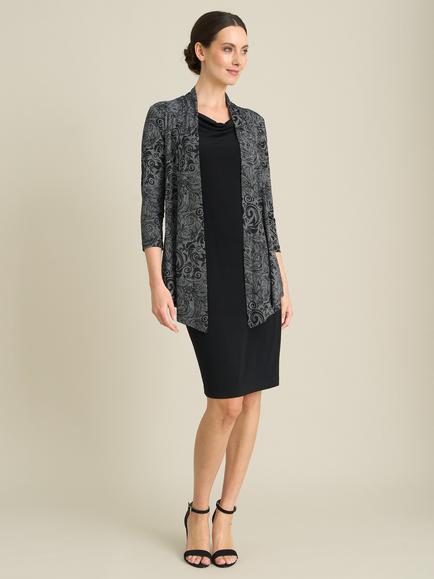 Gina Bacconi Floral Mock Jacket Shift Dress, Black, Black