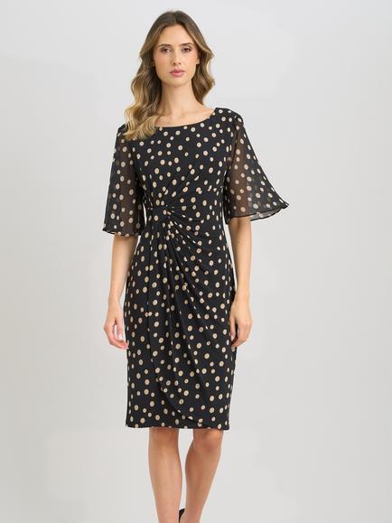 Gina Bacconi Spot Print Faux Wrap Dress, Black/Beige, Black/Beige