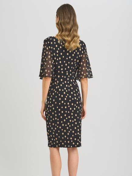 Gina Bacconi Spot Print Faux Wrap Dress, Black/Beige - view 2, Black/Beige