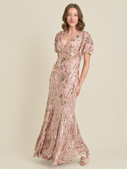 Gina Bacconi Sequinned V-Neck Maxi Dress, Rose, Rose