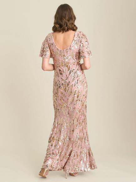 Gina Bacconi Sequinned V-Neck Maxi Dress, Rose - view 2, Rose