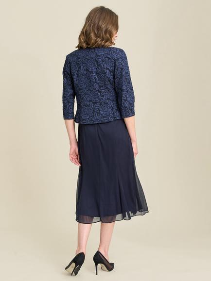 Gina Bacconi Textured Floral Jacket and Dress Set, Navy - view 2, Navy