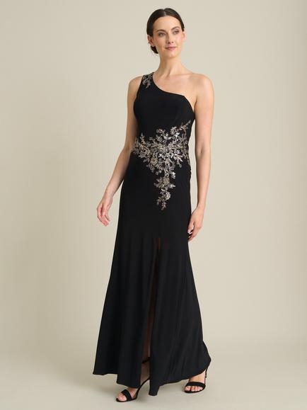 Gina Bacconi Celine One Shoulder Maxi Dress, Black, Black