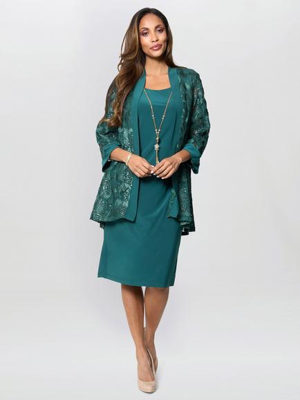Gina Bacconi Lace Jacket, Necklace and Shift Dress, Forest, Forest
