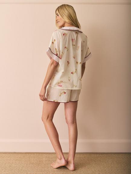Their Nibs x French Bedroom Nostalgic Rose Oversized Short Cotton Pyjama Set, Ivory/Multi - view 2, Ivory/Multi