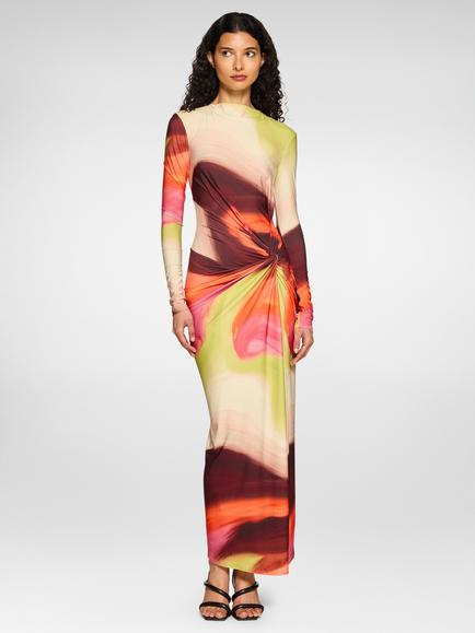 DASKA Athena Abstract Print Ruched Maxi Dress, Multi, Multi