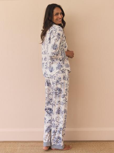 Their Nibs x French Bedroom Toile Traditional Cotton Pyjama Set, Navy/White - view 2, Navy/White