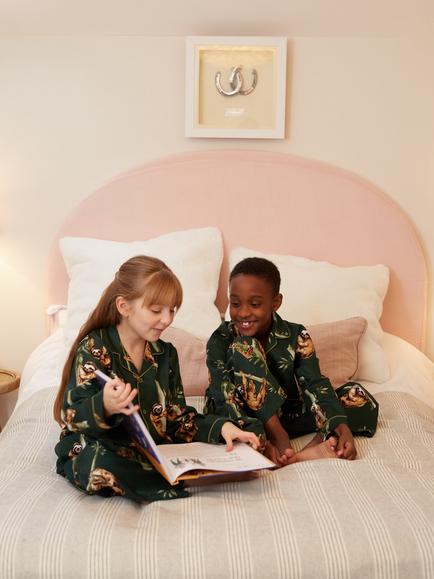 Cyberjammies Minijammies Kids' Long Sleeve Sloth Print Pyjama Set, Green Dark - view 2, Green Dark