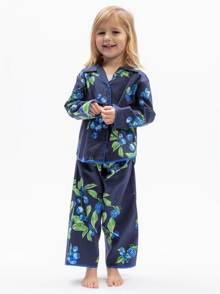Cyberjammies Minijammies Kids' Long Sleeve Berry Print Pyjama Set, Blue Navy, Blue Navy