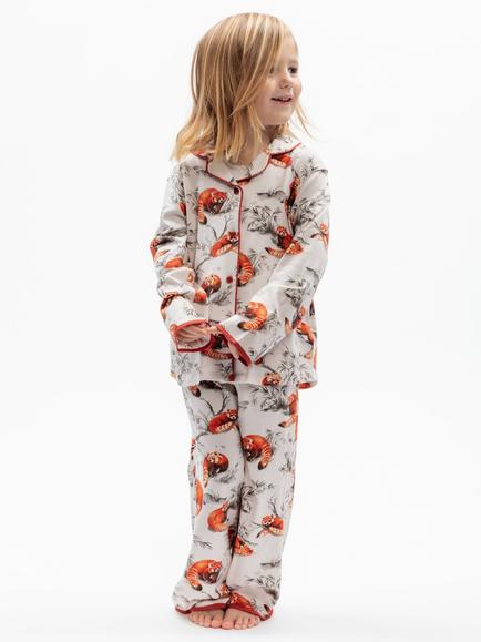 Cyberjammies Minijammies Kids' Long Sleeve Panda Print Pyjama Set, Orange Mid, Orange Mid