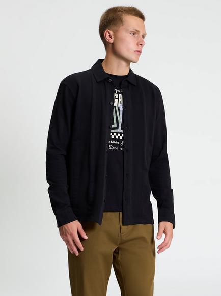 Ben Sherman Long Sleeve Button Through Pique Polo Shirt, Black, Black