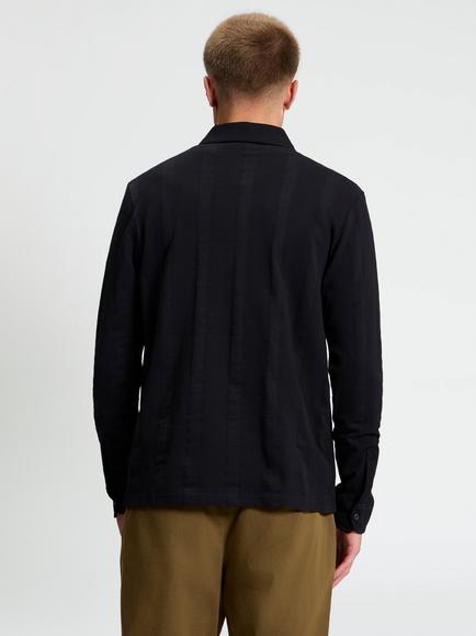 Ben Sherman Long Sleeve Button Through Pique Polo Shirt, Black - view 2, Black