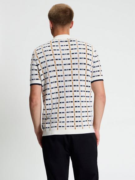 Ben Sherman Jacquard Button Through Check Polo Shirt, Ivory - view 2, Ivory
