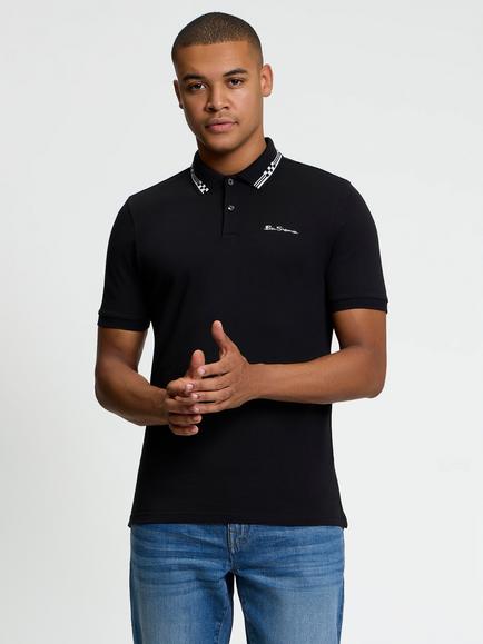 Ben Sherman Short Sleeve Pique Polo Shirt, Black, Black