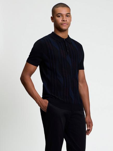 Ben Sherman Graphic Three Button Placket Polo Shirt, Black/Multi, Black/Multi