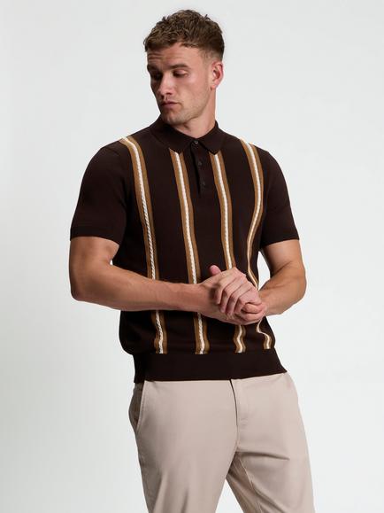 Ben Sherman Ivy Cable Polo Shirt, Dark Brown/Multi, Dark Brown/Multi