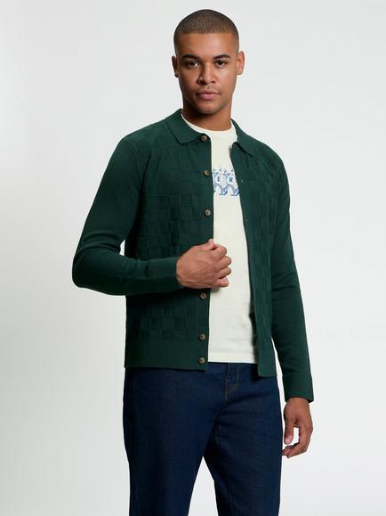 Ben Sherman Long Sleeve Knitted Button Through Shirt, Lotus Green