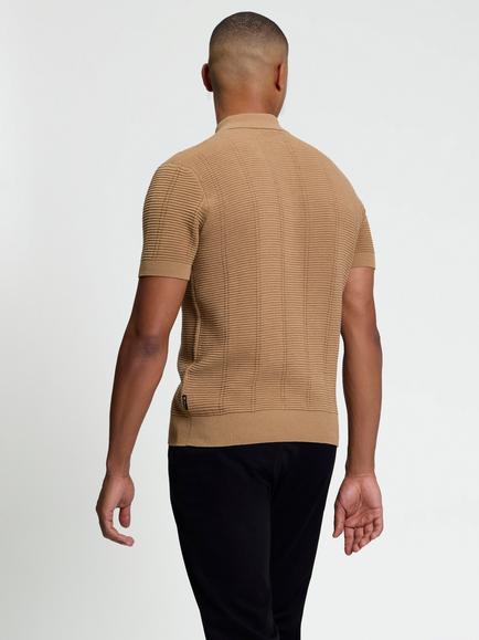Ben Sherman Texture Rib Cotton Polo Shirt, Dark Navy - view 2, Biscuit