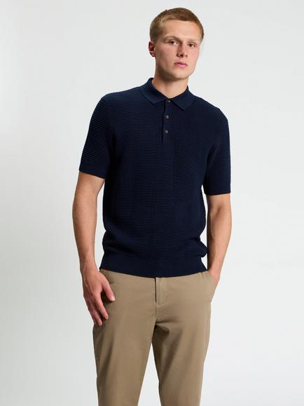Ben Sherman Texture Rib Cotton Polo Shirt, Dark Navy, Dark Navy