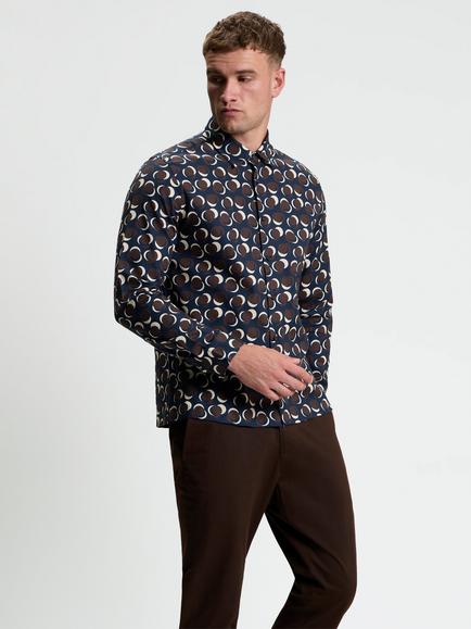 Ben Sherman Long Sleeved Abstract Polka Dot Shirt, Dark Navy, Dark Navy