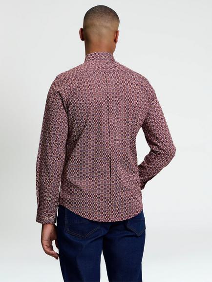 Ben Sherman Block Geo Long Sleeve Button Down Shirt, Maroon - view 2, Maroon