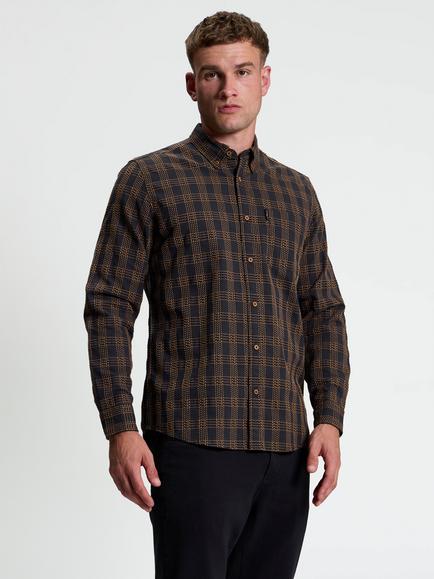 Ben Sherman Broken Puppytoooth Long Sleeve Shirt, Black, Black