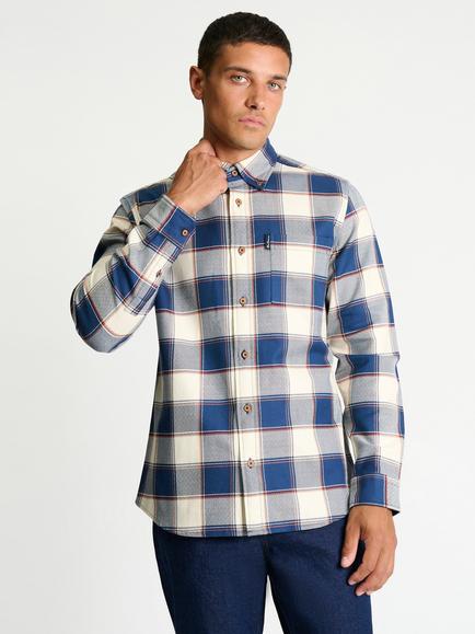 Ben Sherman Cotton Geo Gingham Check Shirt, Blue Denim, Blue Denim