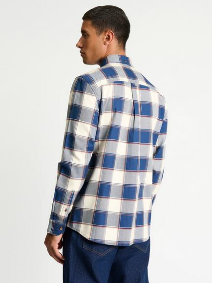 Ben Sherman Cotton Geo Gingham Check Shirt, Blue Denim - view 2, Blue Denim