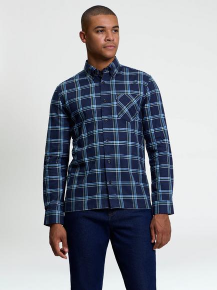 Ben Sherman Long Sleeve Grid Check Shirt, Dark Navy/Multi, Dark Navy/Multi
