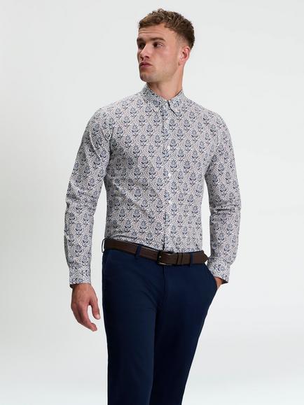 Ben Sherman Intricate Cotton Regular Fit Floral Print Shirt, Snow White, Snow White