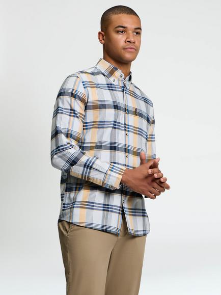 Ben Sherman Irregular Check Button Down Collar Oxford Shirt, Light Blue/Multi, Light Blue/Multi