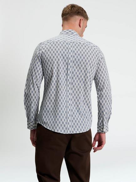 Ben Sherman Regular Fit Cotton Linear Geo Shirt, Off White/Blue - view 2, Off White/Blue