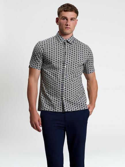 Ben Sherman Regular Fit Cotton Linear Spot Shirt, Dark Navy/Multi, Dark Navy/Multi