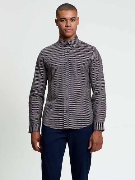 Ben Sherman Micro Geo Long Sleeve Button Down Shirt, Dark Navy/Multi, Dark Navy/Multi