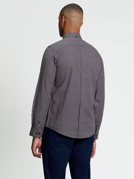 Ben Sherman Micro Geo Long Sleeve Button Down Shirt, Dark Navy/Multi - view 2, Dark Navy/Multi