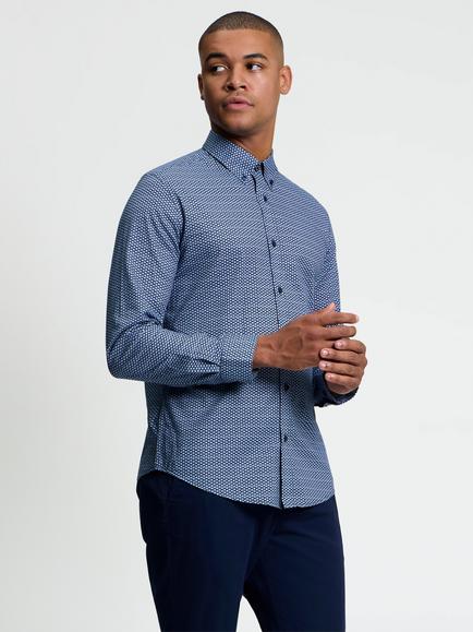 Ben Sherman Regular Fit Cotton Mono Print Shirt, Marine, Marine