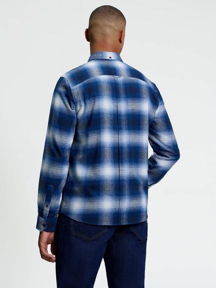Ben Sherman Ombre Check Long Sleeve Button Down Shirt, Blue Ink - view 2, Blue Ink