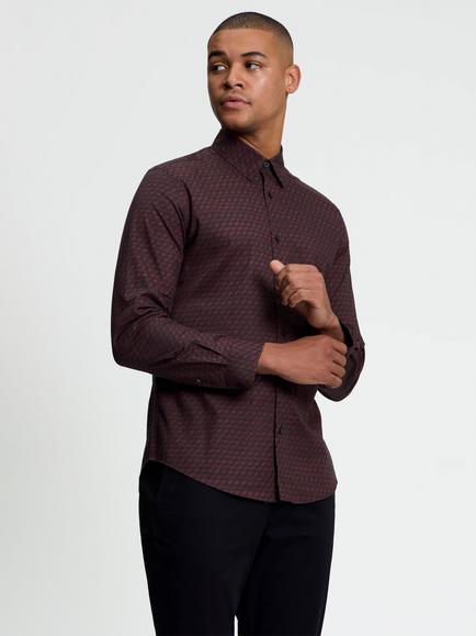 Ben Sherman Regular Fit Cotton Optic Geo Shirt, Maroon