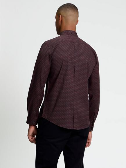 Ben Sherman Regular Fit Cotton Optic Geo Shirt - view 2, Maroon