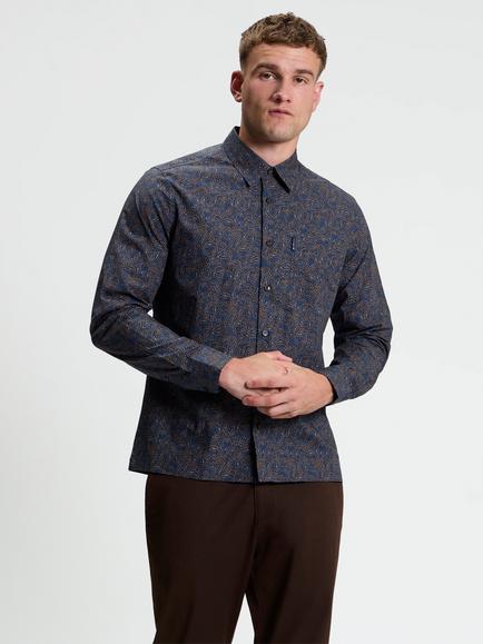 Ben Sherman Regular Fit Cotton Paisley Print Shirt, Dark Navy