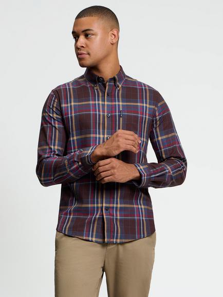 Ben Sherman Twill Check Button Down Shirt, Bark, Bark