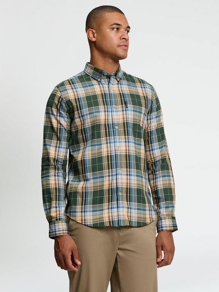Ben Sherman Cotton Twill Long Sleeve Check Shirt, Bottle Green, Bottle Green