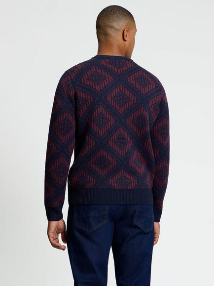 Ben Sherman Graphic Jacquard Crew Neck Jumper, Dark Navy/Red - view 2, Dark Navy/Red