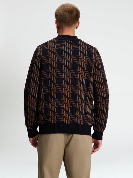 Ben Sherman Dogtooth Jacquard Oversized Crew Neck Jumper, Black/Multi - view 2, Black/Multi