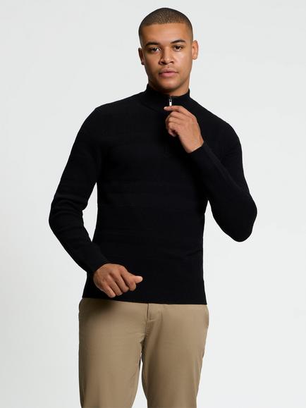 Ben Sherman Knitted Long Sleeve Quarter Zip Jumper, Black