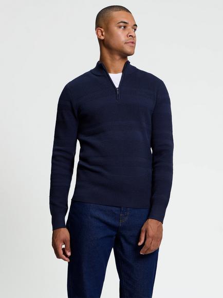 Ben Sherman Knitted Long Sleeve Quarter Zip Jumper, Dark Navy