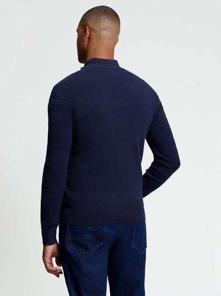 Ben Sherman Knitted Long Sleeve Quarter Zip Jumper - view 2, Dark Navy