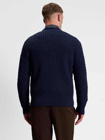 Ben Sherman Textured Wool Blend Cardigan, Dark Navy - view 2, Dark Navy