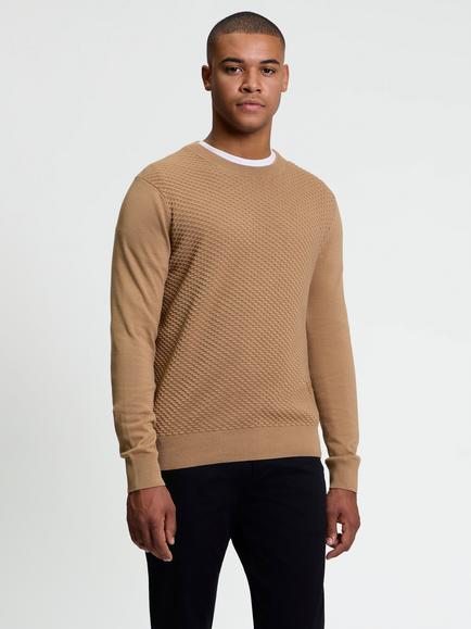 Ben Sherman Textured Cotton Long Sleeve Open Crew Neck Jumper, Biscuit